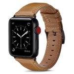 OUHENG Compatible with Apple Watch Band 42mm 44mm, Genuine Leather Band Replacement Compatible with Apple Watch Series 4 Series 3 Series 2 Series 1 (42mm 44mm) Sport and Edition, Light Brown