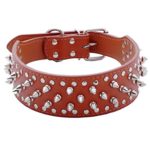 HOOT PU Leather Adjustable Spiked Studded Dog Collar 2″ Wide 43 Spikes (L(Neck 21″-24″), Light Brown)