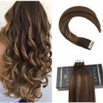 Ugeat 20Inch 100 Human Hair Extensions Tape in Real Remy Hair Darkest Brown to Light Brown Balayage Ombre Tape on Hair 50Gram
