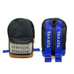 JDM Bride Racing Backpack Brown Bottom with Blue Tk Racing Harness Shoulder Straps BR/BL/TK