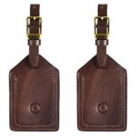 Leather Luggage Bag Tags | Privacy Flap Travel ID Case | Suitcase Name Tags By Aaron Leather (Carob Brown)