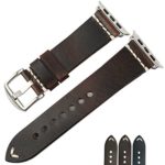 MAIKES Apple Watch Band 4 Color Available Genuine Oil Wax Leather Apple Watch Strap for iWatch Apple Watch 42mm 38mm Series 3 2 1 (Band for Apple Watch 42mm, Dark Brown+Silver Buckle)