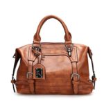 Sunwel Fashion Vintage Women Tote Bags PU Leather Handbags Top Handle Purse Crossbody Shoulder Bag (Brown)