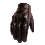 Full Finger Leather Motorcycle Gloves Phone Touch Goat Skin Brown Motorbike Riding Gloves (L, Brown,Non-Perforated)
