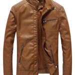 Fairylinks Leather Jacket Men Slim Fit Motorcyle Lightweight ,Brown,Large