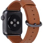 Compatible Iwatch Band 38mm 40mm – Women Genuine Leather Replacement Strap with Space Grey Adapter and Buckle Compatible Series 4 (40mm) Series 3 2 1 (38mm) Sport and Edition, Light Brown