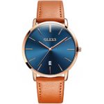 Thin Mens Watches,Men’s Watch Blue/White/Black Dial Wrist Watches,Mens Leather Watch Black\Yellow\Brown Simple Men Business Watch with Date,Waterproof Quartz Casual Watch,Men’s Watches