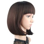 eNilecor Short Bob Hair Wigs 12″ Straight with Flat Bangs Synthetic Colorful Cosplay Daily Party Wig for Women Natural As Real Hair+ Free Wig Cap (Dark Brown)