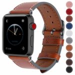 Fullmosa Compatible Apple Watch Band 42mm 44mm 38mm 40mm Genuine Leather iWatch Bands, 42mm 44mm Dark Brown + Smoky Grey Buckle