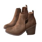 Womens Cutout Chelsea Ankle Boots Slip on Closed Toe Stacked Chunky Block Heel Booties