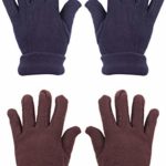 BODY STRENTH Kids Magic Gloves Polar Fleece Winter Warm 2 Pairs Navy Brown