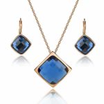 EVEVIC Square Austrian Crystal Necklace Earrings Set for Women Girls 18K Gold Plated Jewelry Set