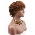 Dreambeauty #4 Light Brown Color Short Curly Human Hair Wig Pretty Curly Wave Real Human Hair Machine Made Full Wig None Lace Wig