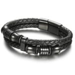 JOERICA Stainless Steel Magnetic Clasp Leather Bracelets for Men Cuff Bracelet 7.5-8.5inches