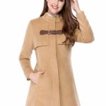 Allegra K Women’s Band Collar Buckle Fastening Caped Flare Coat L Brown