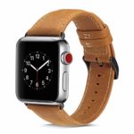 HONEJEEN Compatible with Apple Watch Band 40mm 38mm, Retro Genuine Leather Watch Strap Replacement for Apple Watch Series 4 (40mm) Series 3 Series 2 Series 1 (38mm) Sport and Edition-Light Brown
