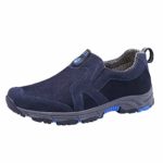 Mens Leather Suede Slip On Comfort Shoes Casual Walking Climbing Hiking bootsshoes (Dark Blu, US:8.5)