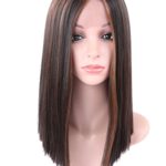 Fani Lace front Wigs 14″ Straight Middle Part 2 Tone Brown Blonde Color for Women Heat Resistant Synthetic Full Wigs with Free Wig Cap(P4/30#)