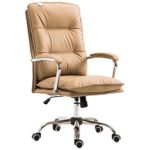 HOMCOM PU Leather High Back Executive Home Office Chair with Lumbar Support – Light Brown