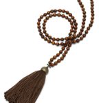 Pearly Wonders Long Statement Tassel Pendant Necklace Handmade Knotted Wood Beads Buddha Jewelry for Women