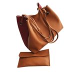 Women Leather Litchi Stria Handbag Bucket Bag Shoulder Bag+Messenger Bag (42cm(L)18cm(W)30cm(H), Brown)