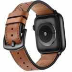 Mifa Leather Band Compatible with Apple Watch 4 40mm 38mm Brown iwatch Bands Series 1 2 3 Classic Buckle Leather Replacement Straps Classic Dressy Black Stainless Steel Adapters (38mm, Brown)