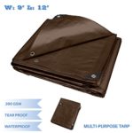 E&K Sunrise 9′ x 12′ Finished Size General Multi-Purpose Tarpaulin Ultra Heavy-Duty 8 oz/16-mil Poly Tarp – Brown