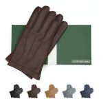 Downholme Classic Leather Cashmere Lined Gloves for Men (Brown, L)