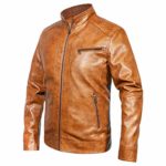 WULFUL Men’s Stand Collar Leather Jacket Motorcyle Lightweight Faux Leather Outwear