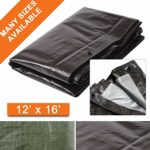 Hanjet Heavy Duty Tarp 12 x 16 Feet 9 Mil Brown & Sliver Thick Multi-Purpose Waterproof Tarp Protect Your Tent, Flatbed, Firewood, or Roof