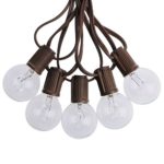 50Ft Outdoor Patio String Lights with 50 Clear Globe G40 Bulbs,UL Certified for Patio Porch Backyard Deck Bistro Gazebos Pergolas Balcony Wedding Gathering Parties Markets Decor, Brown Wire