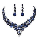BriLove Women’s Wedding Bridal Austrian Crystal Teardrop Cluster Statement Necklace Dangle Earrings Set