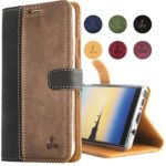 Samsung Galaxy Note 8, Snakehive Vintage Collection Samsung Galaxy Note 8 Wallet Case in Nubuck Leather with Credit Card/Note Slot for Samsung Galaxy Note 8 (Black and Brown)