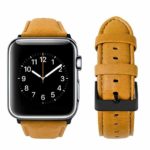 top4cus Genuine Leather iwatch Strap Replacement Band Stainless Metal Clasp, Compatible for 38mm 42mm Apple Watch Series 4(40mm 44mm) S3 S2 S1 and Sport Edition (Matte Light Brown a, 42 mm)