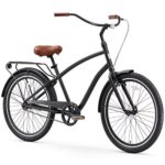 sixthreezero EVRYjourney Men’s Single Speed Hybrid Cruiser Bicycle, Matte Black w/Brown Seat/Grips, 26″ Wheels/19 Frame