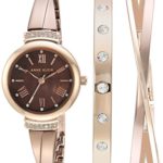 Anne Klein Women’s AK/2245BRST Swarovski Crystal Accented Rose Gold-Tone and Light Brown Watch and Bracelet Set
