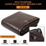 18′ x 24′ Super Heavy Duty 16 Mil Brown Poly Tarp Cover – Thick Waterproof, UV Resistant, Rot, Rip and Tear Proof Tarpaulin with Grommets and Reinforced Edges – by Xpose Safety
