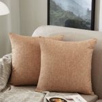 MERNETTE Pack of 2, Cotton Linen Pure Square Decorative Throw Pillow Cover Cushion Covers, Pillowcase Pillow Shams, Pillows Shells Sofa Bedroom Car Chair 20×20 Inch/50×50 cm (Light Brown)