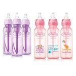 Dr. Brown’s Baby Bottles Girls 6 Pack – 3 (8 oz) Lavender and 3 (8 oz) Pink bottles with new print