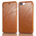 iPhone 8 Plus Case, iPhone 7 Plus Case, Reexir Slim Leather Folio Flip Wallet Case Cover with Card Holder for Apple iPhone 8 Plus / iPhone 7 Plus (Light Brown)
