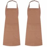 SINLAND Adjustable Cooking Apron with Pockets Women Men Chef Bib Apron for Home Kitchen Garden Bar Bakery 2 Pack Light Brown
