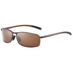 ZHILE Rectangular Polarized Sunglasses Al-Mg Alloy Temple Spring Hinge UV400 63mm (Brown, Amber)