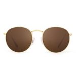 Retro Round Mirrored Sunglasses Vintage Reflective Glass Lenses Men Women (Gold / Brown)
