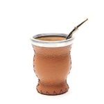 Balibetov [NEW] Leather & Glass Yerba Mate Gourd set (Mate cup) with Yerba Mate Bombilla (straw) LIGHT BROWN
