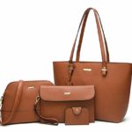 ELIMPAUL Women Fashion Handbags Tote Bag Shoulder Bag Top Handle Satchel Purse Set 4pcs (brown)