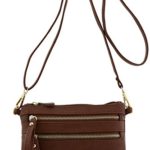 Multi Zipper Pocket Small Wristlet Crossbody Bag (Coffee)