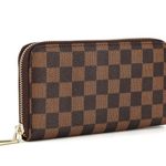 Daisy Rose Women’s Checkered Zip Around Wallet and Phone Clutch – RFID Blocking with Card Holder Organizer -PU Vegan Leather, Brown