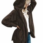 Lookbook Store Women’s Fleece Open Front Hooded Draped Pocket Cardigan Coat Brown Size L (Fit US 12 – US 14)