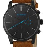 Ray Winton Men’s Polished Black Case Chronograph Black Dial Light Brown Suede Leather Watch