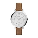 Fossil Women’s 36mm Silvertone Jacqueline Brown Leather Strap Watch